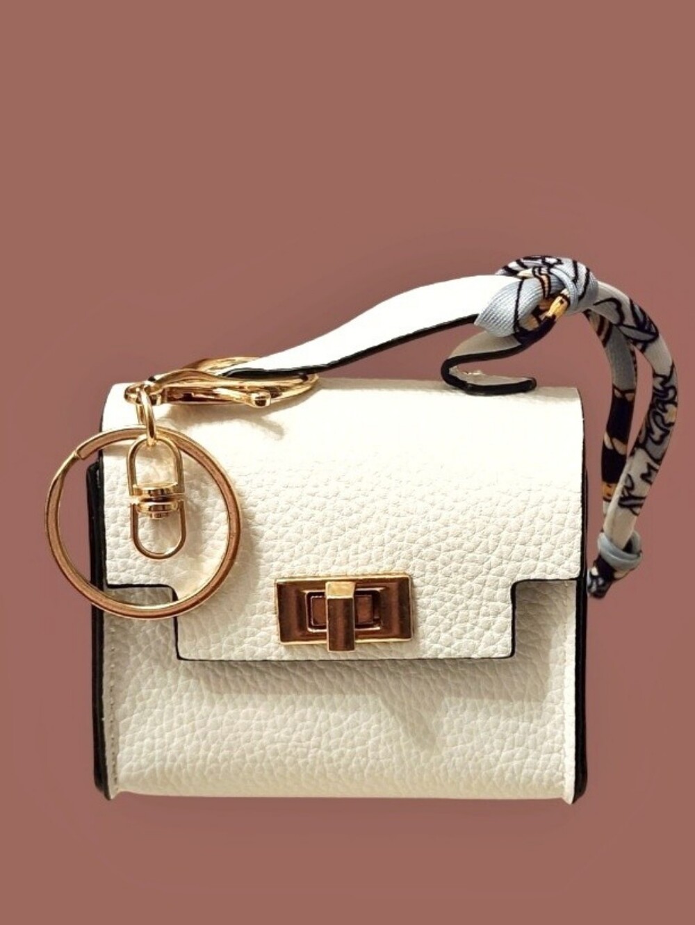 White Leather Mini Coin Purse Keychain/Bag Charm